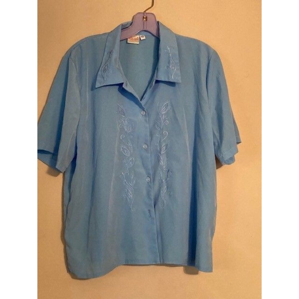 VTG Nicole Lewis Blue Embroidered Blouse - size 18 - unique UK IMPORT